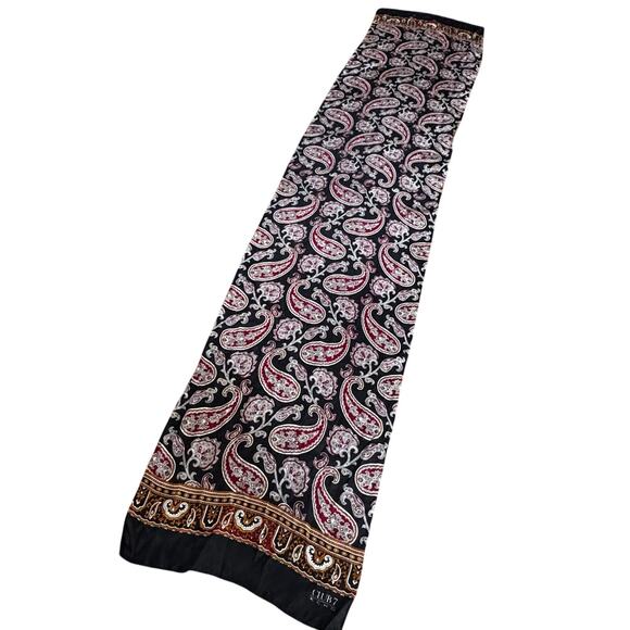 ECHO for Club 7 silk scarf long rectangle vintage 90’s black red gold paisley - Picture 3 of 8